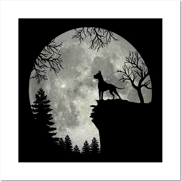 Great Dane Dog And Moon Scary Halloween Wall Art by Vintage White Rose Bouquets